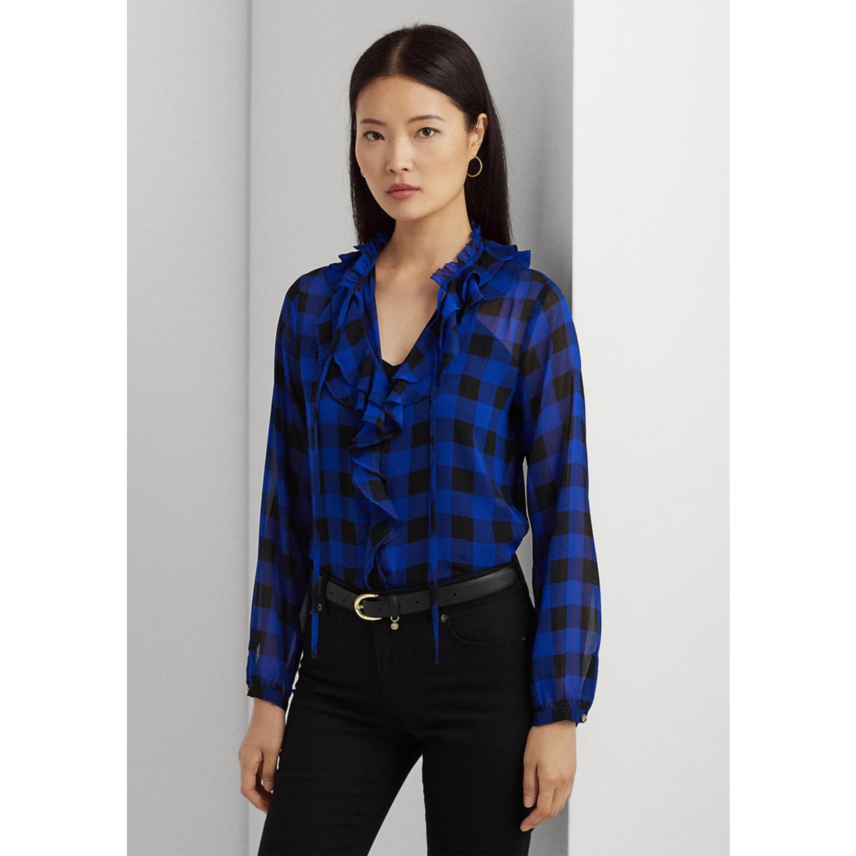 Buffalo Check Ruffled Georgette Blouse - 1