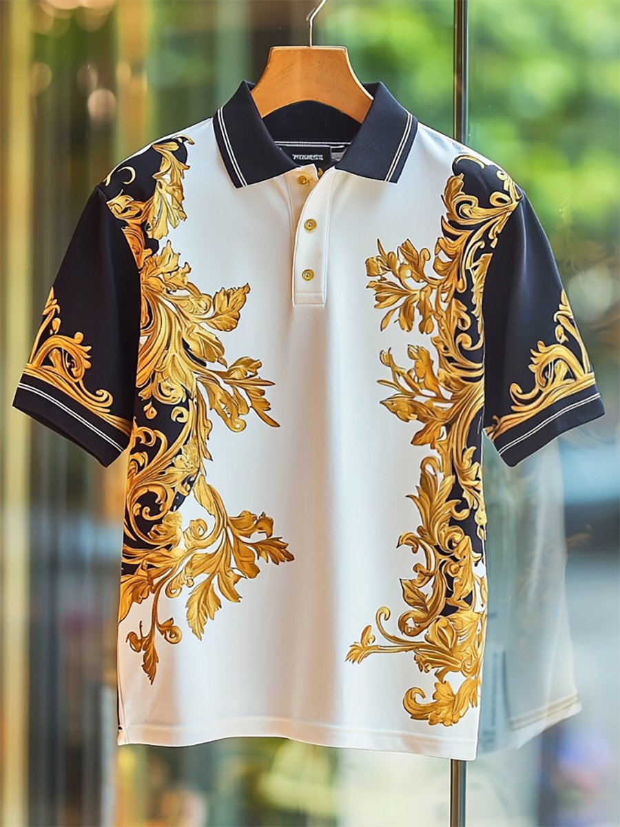 Camisa polo casual Festival Court estampado Button de manga corta para hombre