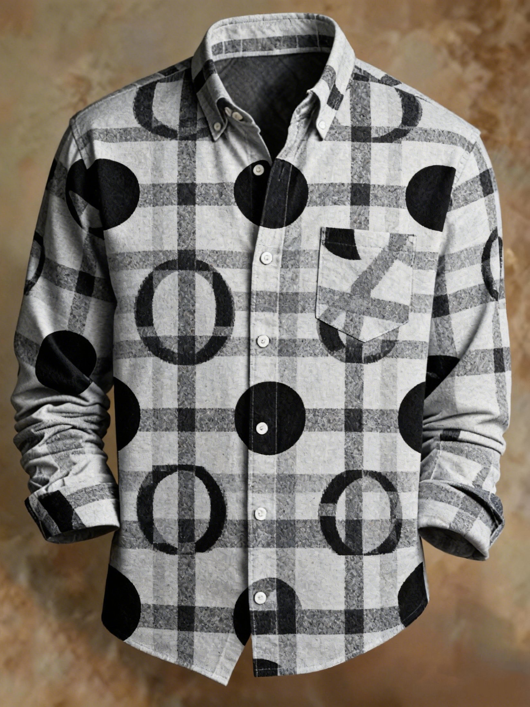 Camisa retro Abstract Art estampado a cuadros ejecutivo Style para hombre