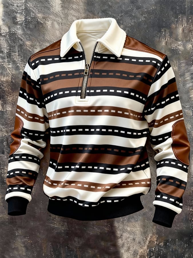 Sudadera retro en bloques de color estampado Color-Blocked con cierre para hombre