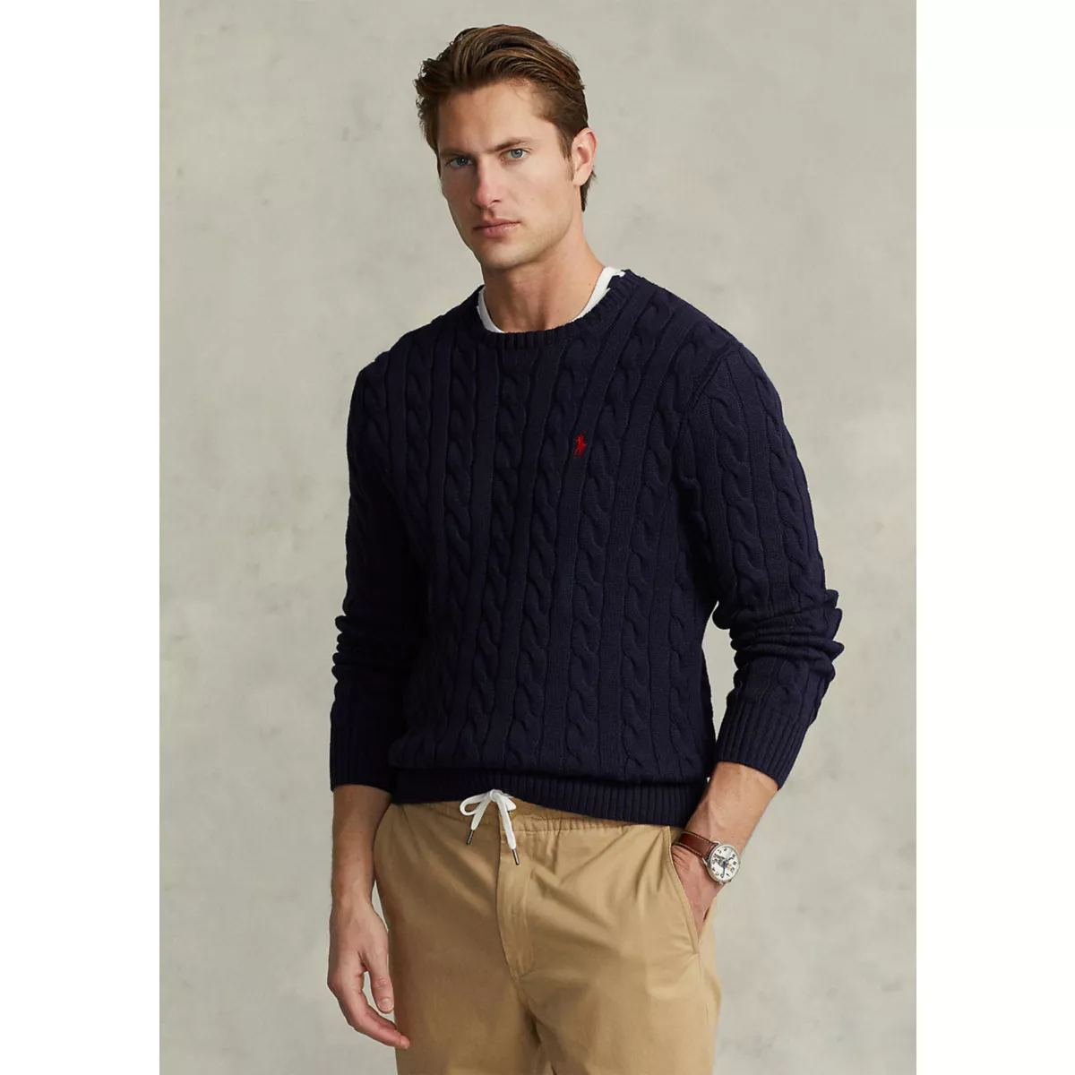 Cotton Cable Knit Driver Long Sleeve Sweater - 6
