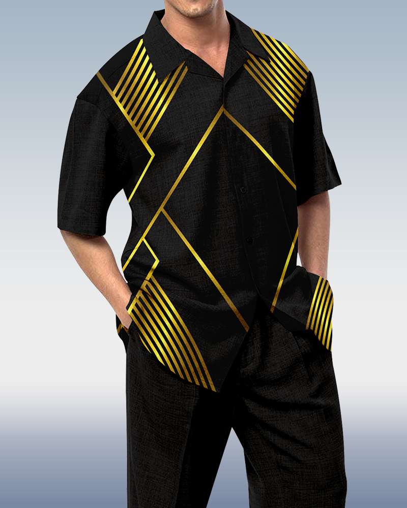 Camisa a rayas estampado de manga corta walking suit 865 para hombre