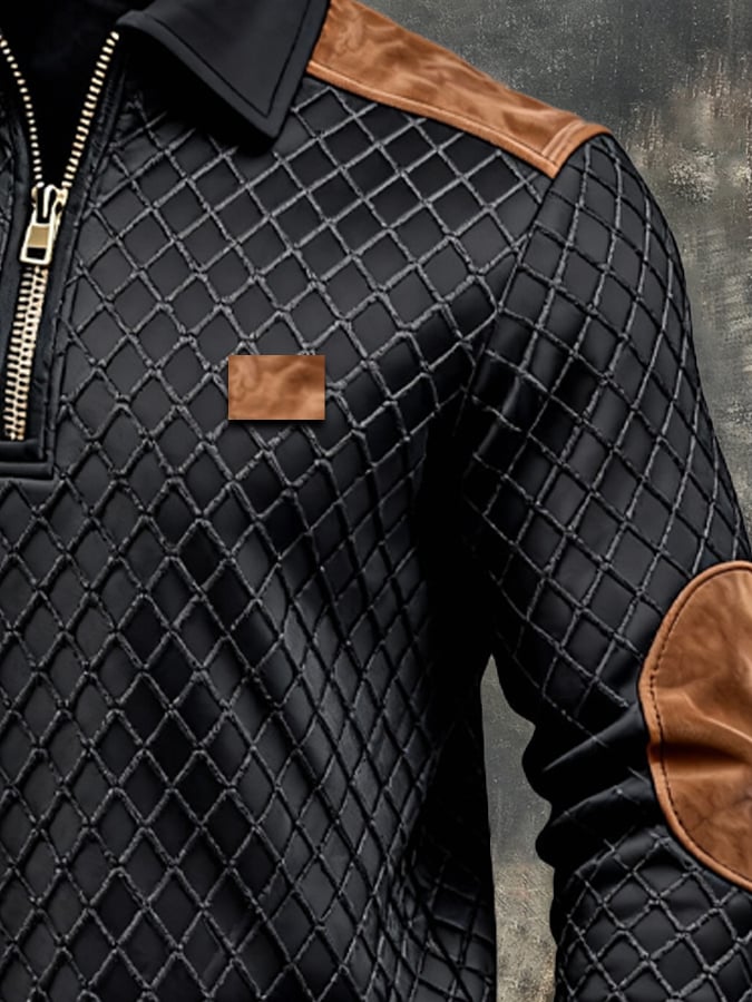 Sudadera retro jacquard texturizado Patchpara trabajo Comfortable Color-Blocked con cierre para hombre