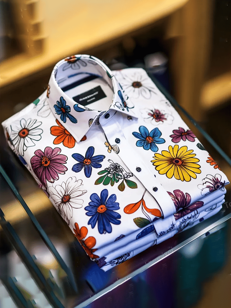 Camisa ejecutivo de lujo floral estampado de manga corta para hombre