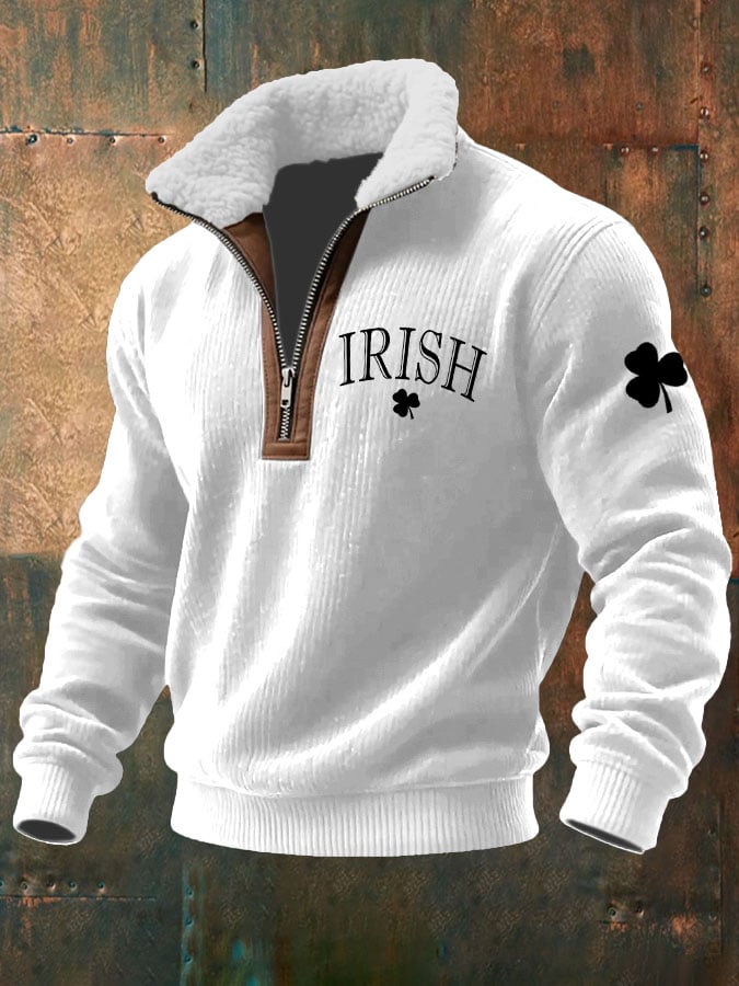 Sudadera St. Patrick's Day estampado tejidoted Fabric cierre Fur cuello para hombre
