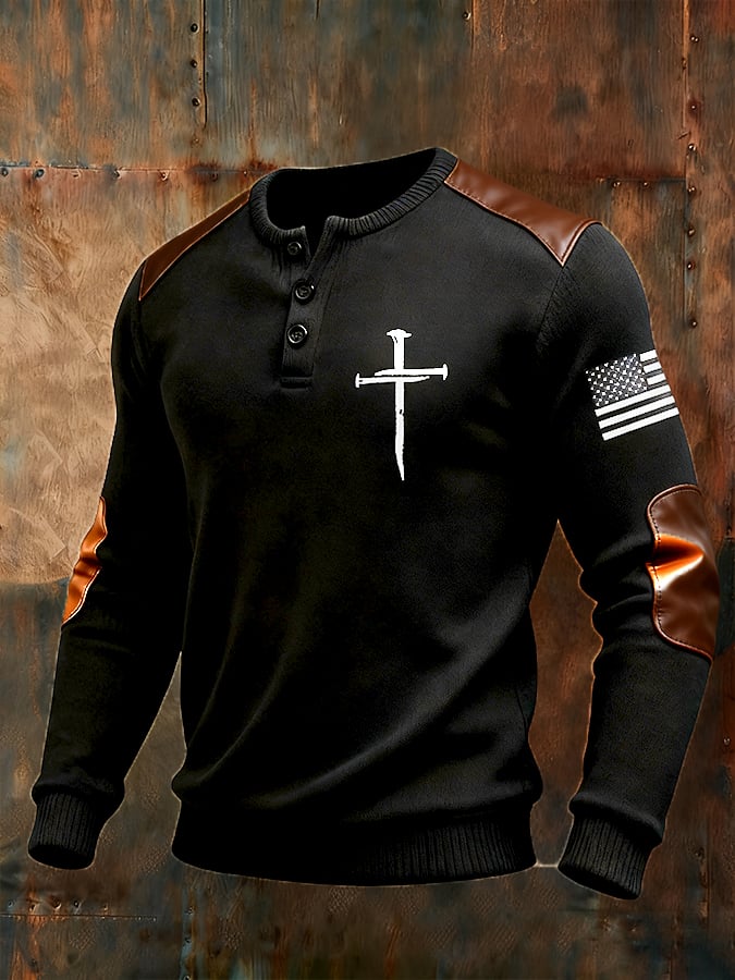 Camisa Cross Flag estampado Henley cuello para hombre