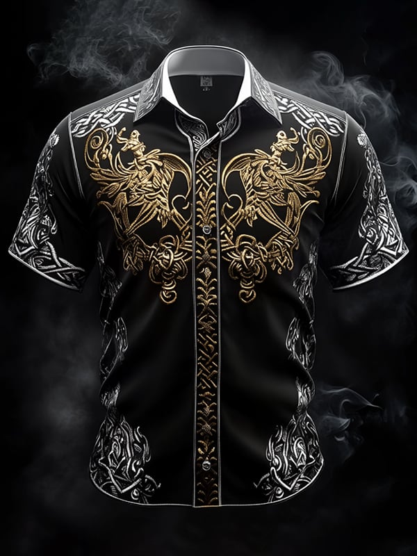 Camisa retro Viking gráfico de manga corta para hombre