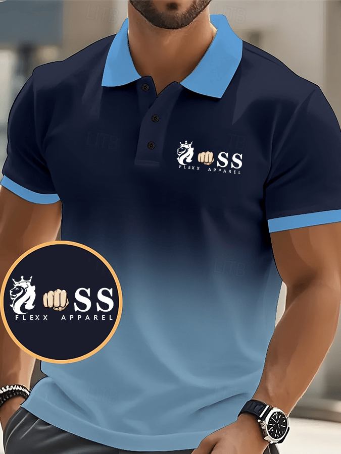 Camisa polo elegantee Letter estampado degradado Design casual para hombre