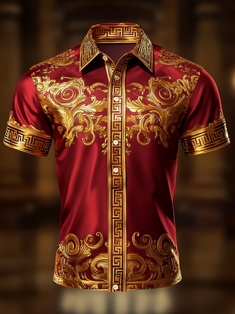 Camisa satén Luxe estampado de manga corta Button para hombre