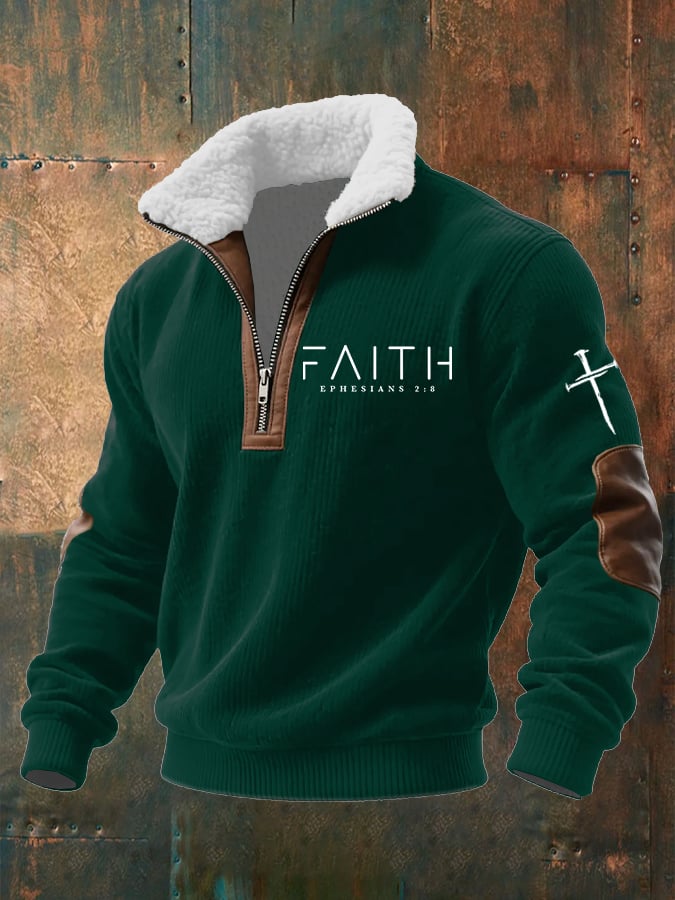 Sudadera Faith estampado tejidoted Fabric cierre Fur cuello de manga larga para hombre