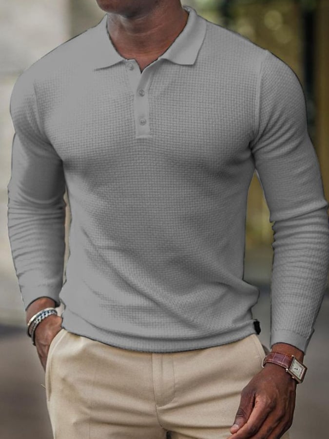 Camisa polo Waffle casual de manga larga Half Button