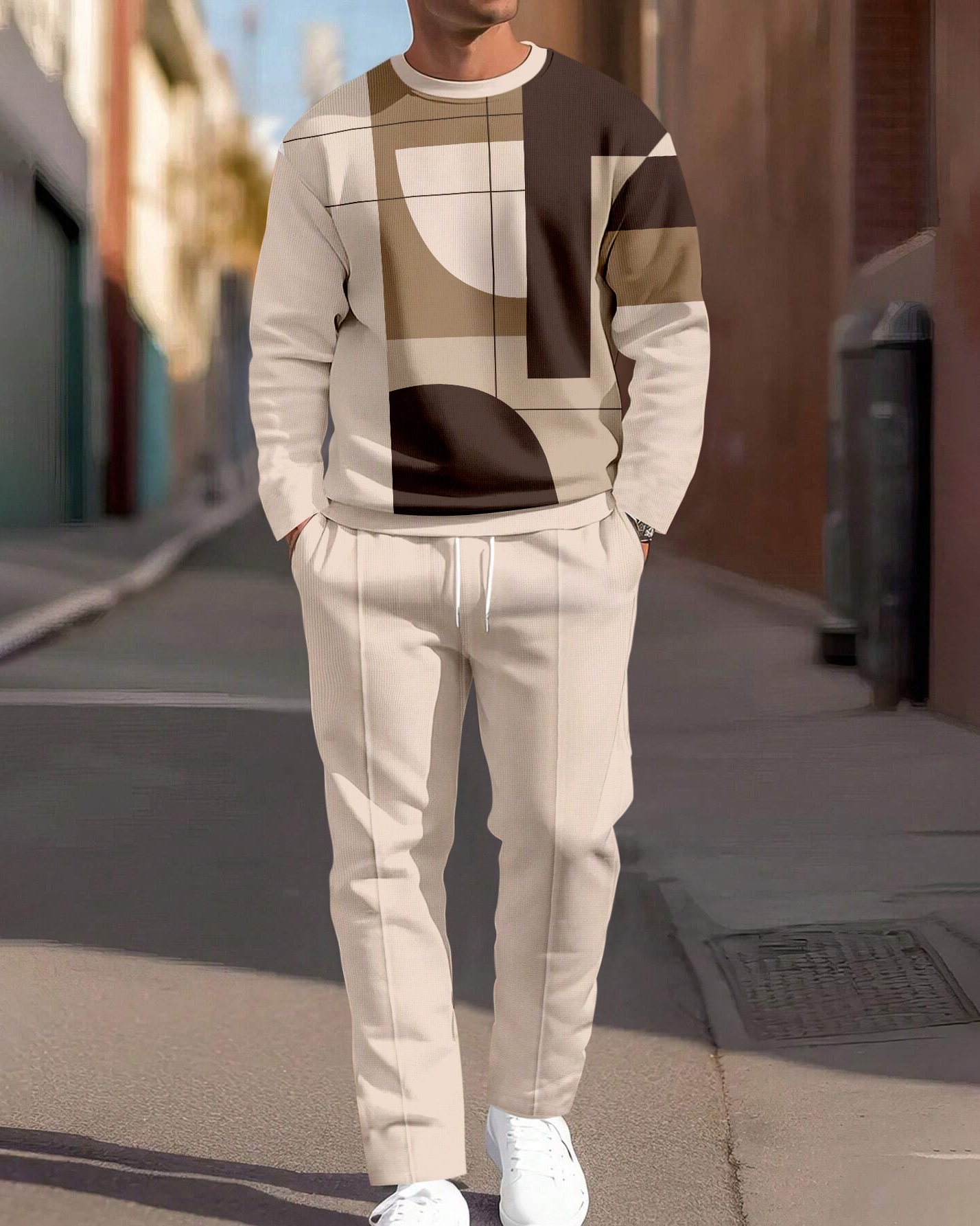 Simple Colorblock Round Neck casual Sports Set 0149 para hombre