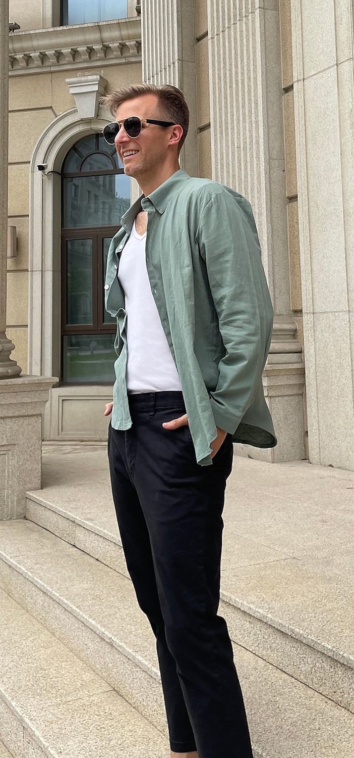 Camisa de lino Summer camisa Beach Wear casual camisa Button Up camisa Plain casual para uso diario Black White Pink Navy Blue de manga larga solapa Spring & Summer Clothing Apparel para hombre - vista 3