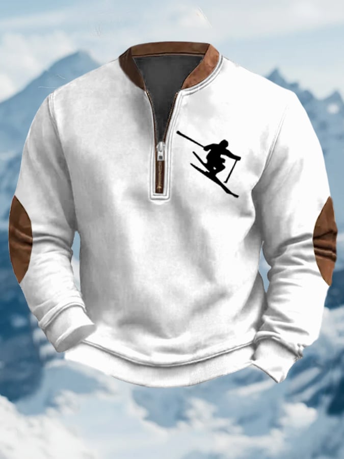 Sudadera vintage Apres-Ski Design estampado Zip cuello para hombre
