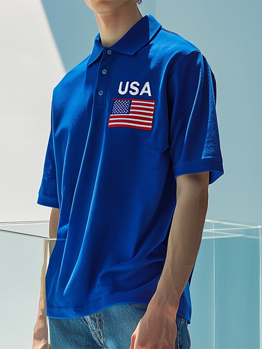 Camisa polo ejecutivo casual Independence Day Button de manga corta para hombre
