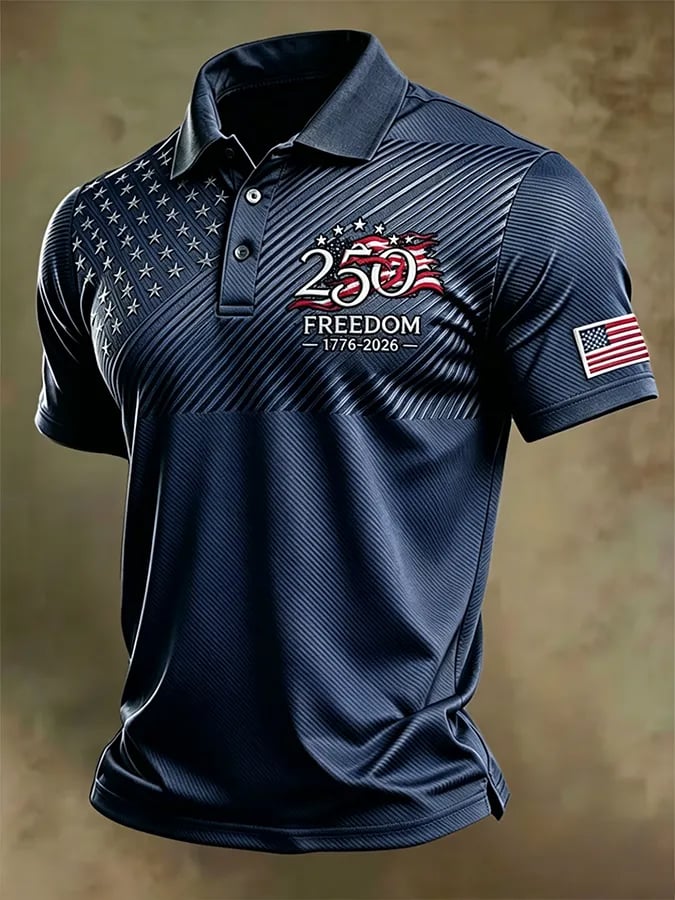 Camisa polo retro "Patriot" Color-Block de manga corta para hombre