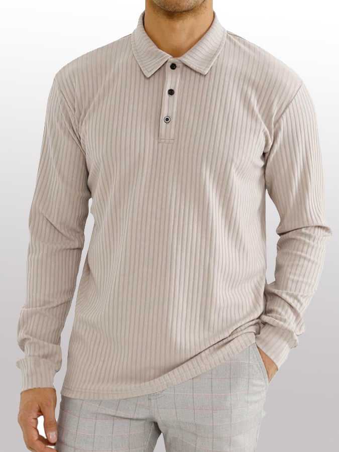 Camisa polo acanalado casual de manga larga Half Button tejido