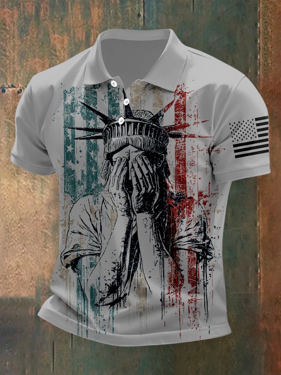 Camisa polo para exterior Independence Day American Flag Button de manga corta para hombre