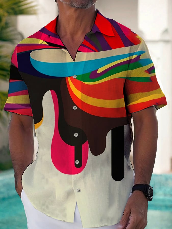 Camisa de moda casual Art estampado de manga corta para hombre