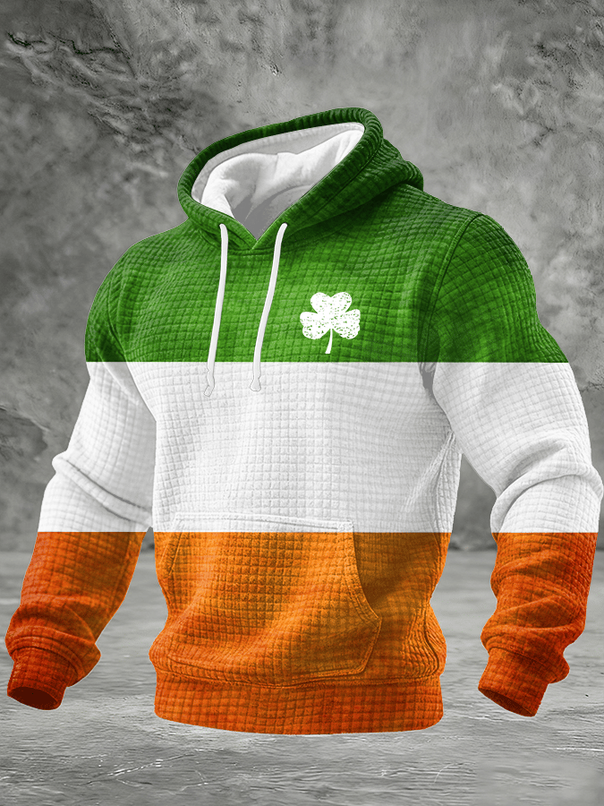 Sudadera St. Patrick's Day estampado Checkered con gorrasucha para hombre