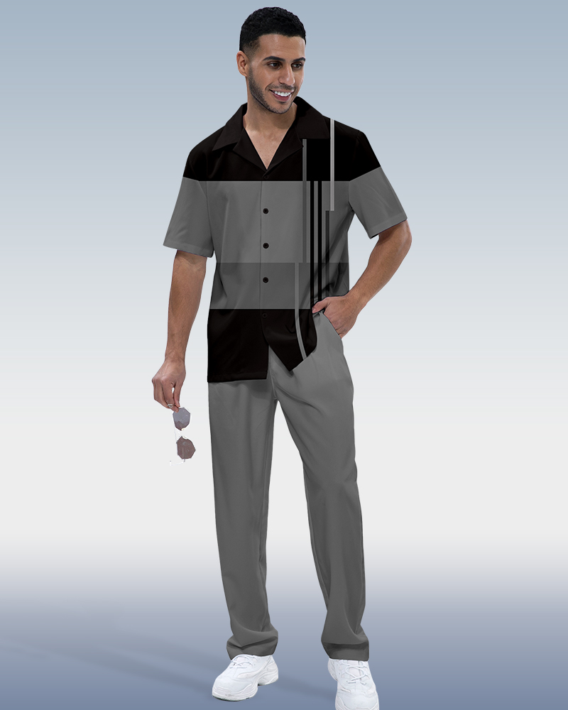 Camisa en bloques de color estampado de manga corta Walking Suit 927 para hombre