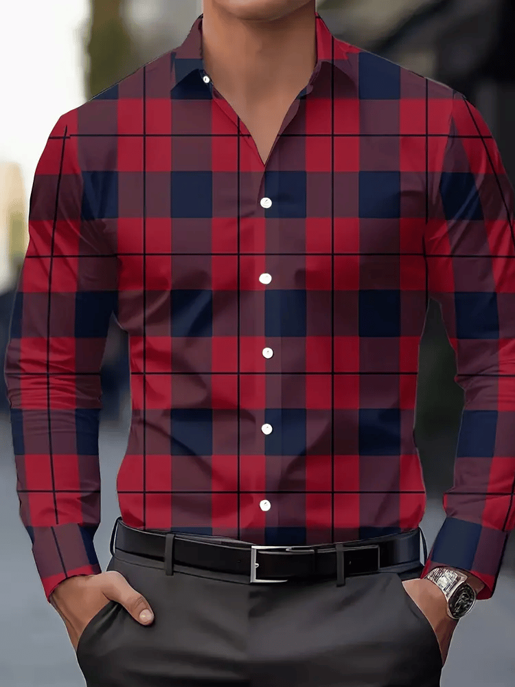 Camisa a cuadros ejecutivo de manga larga para hombre