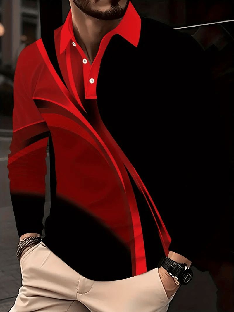 Camisa polo ejecutivo casual a rayas de manga larga para hombre