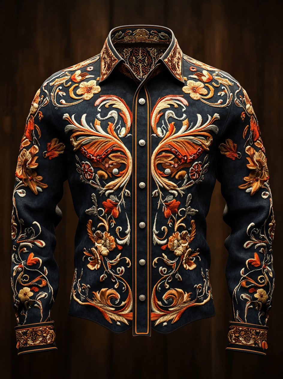 Camisa Western vintage Indian Totem estampado de manga larga para hombre