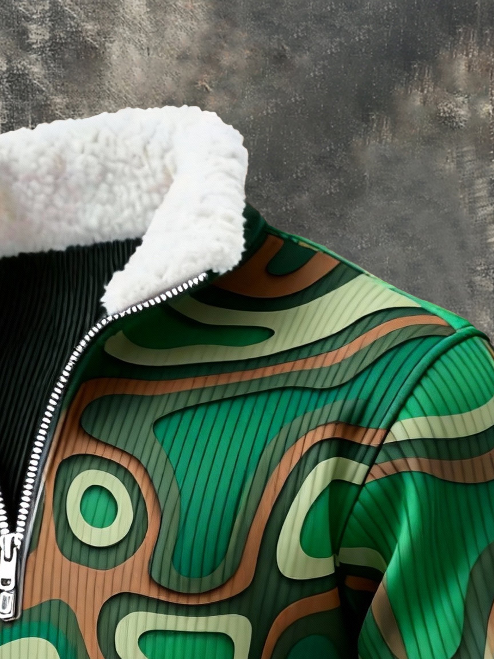 Sudadera retro en bloques de color estampado Fur cuello para hombre