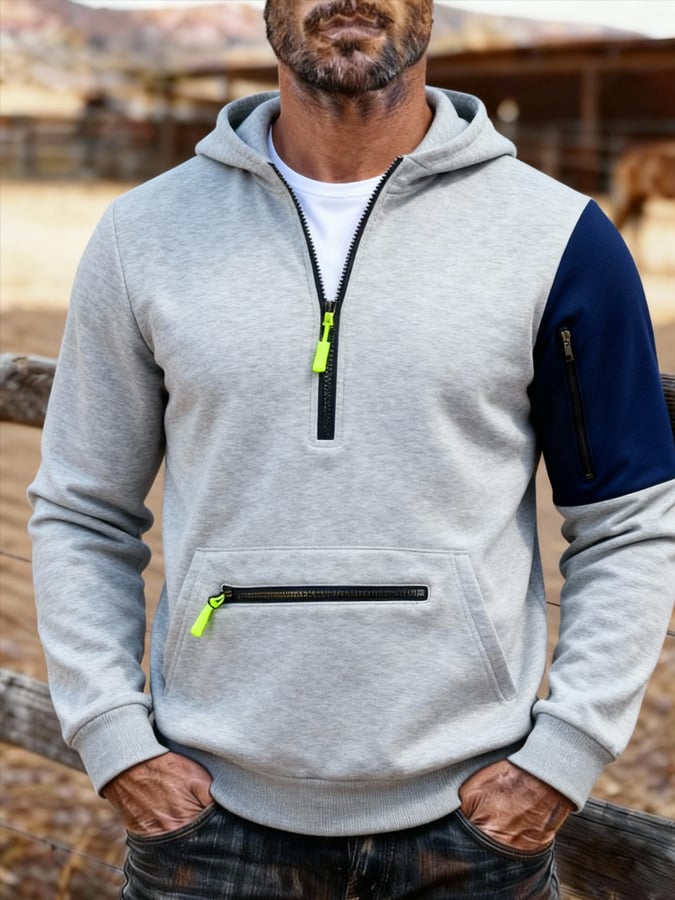 Sudadera vintage para exterior Style Patchpara trabajo Design with cierre bolsillos. para hombre