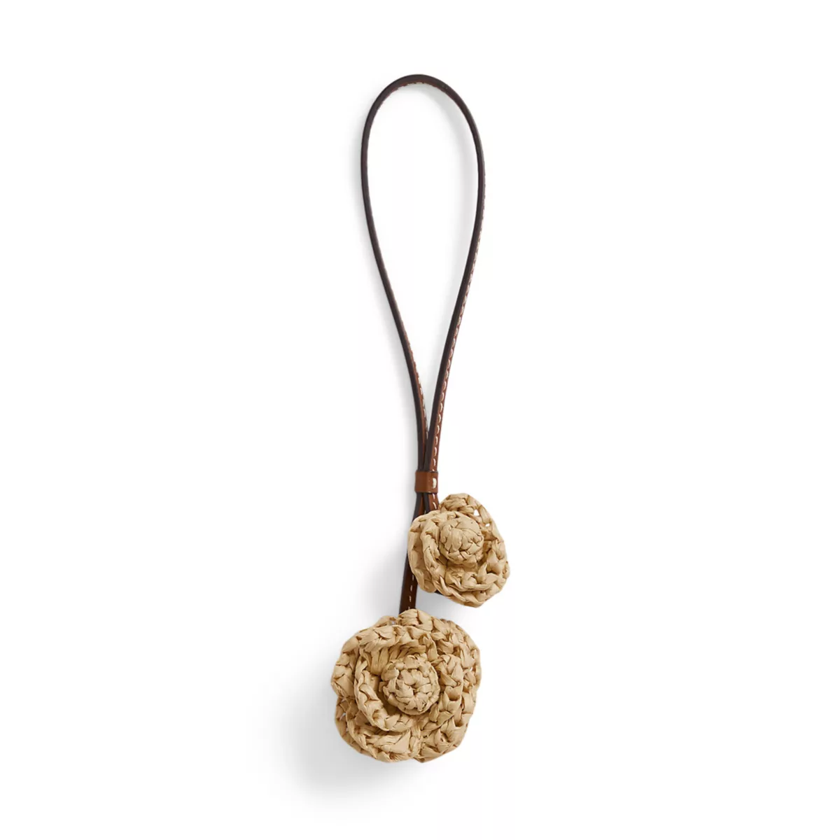 Leather & Crocheted Straw Flower Charm - 1