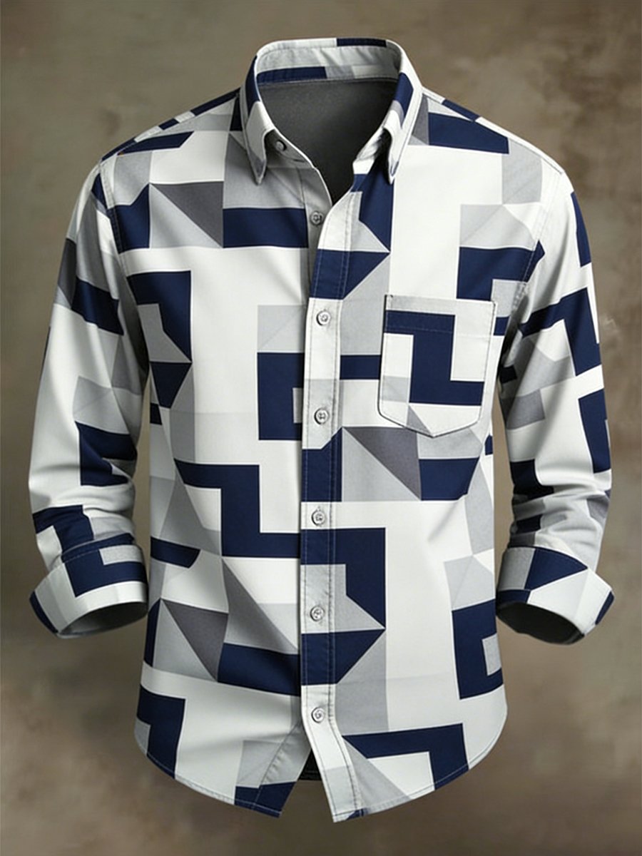 Camisa ejecutivo casual geométrico Art de manga larga para hombre