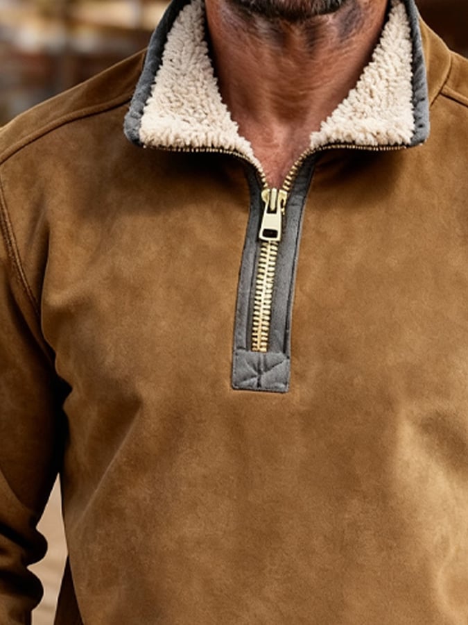 Sudadera retro Patchpara trabajo Comfortable en bloques de color cierre para hombre