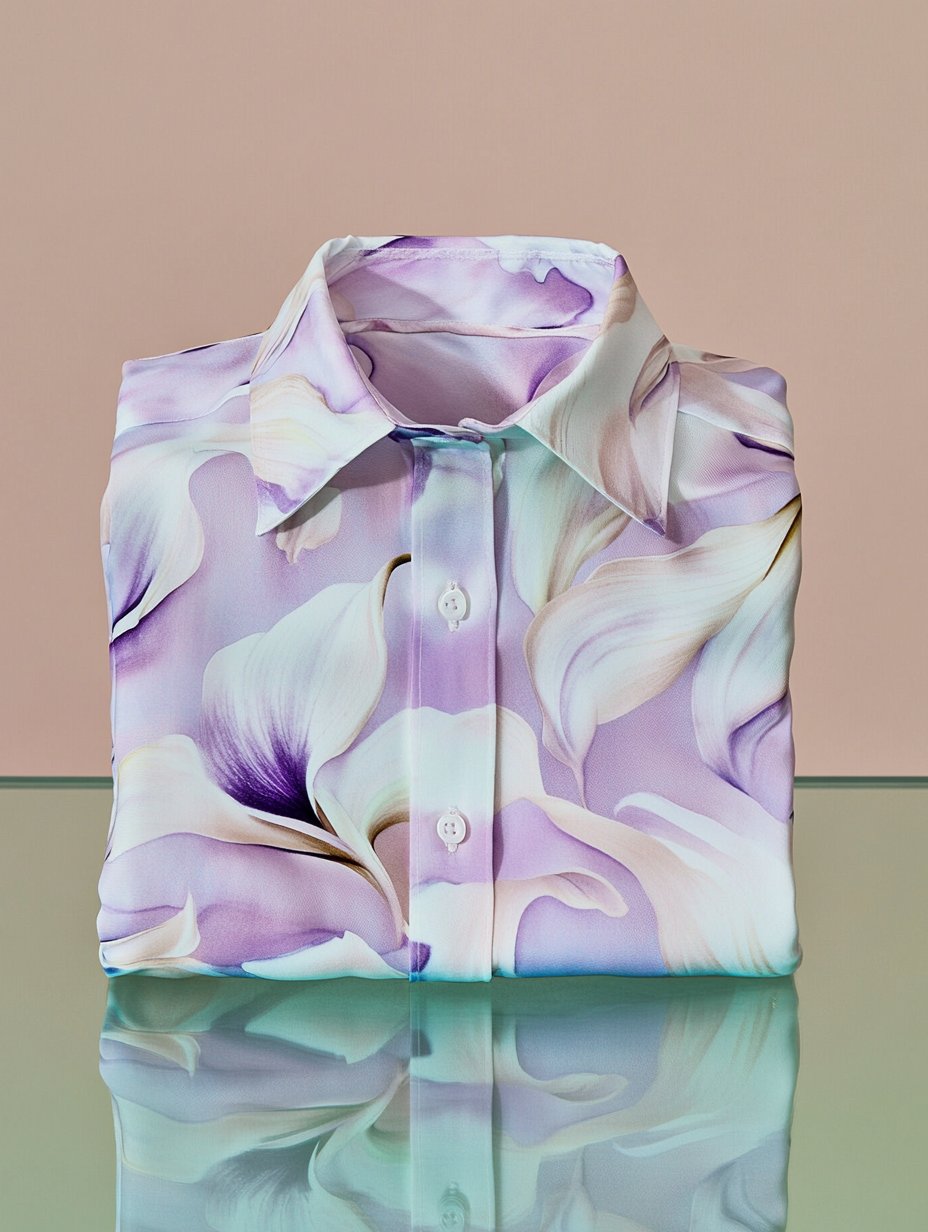 Camisa ejecutivo casual Calla Lily floral solapa de manga corta para hombre