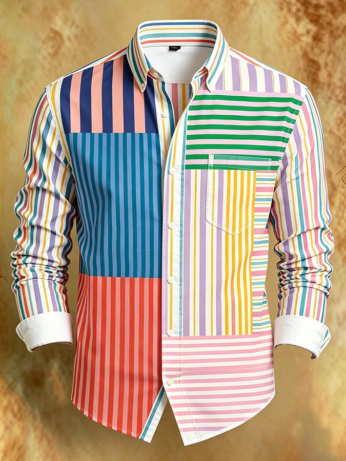 para hombre retro Abstract Art Print Comfortable ejecutivo Style camisa