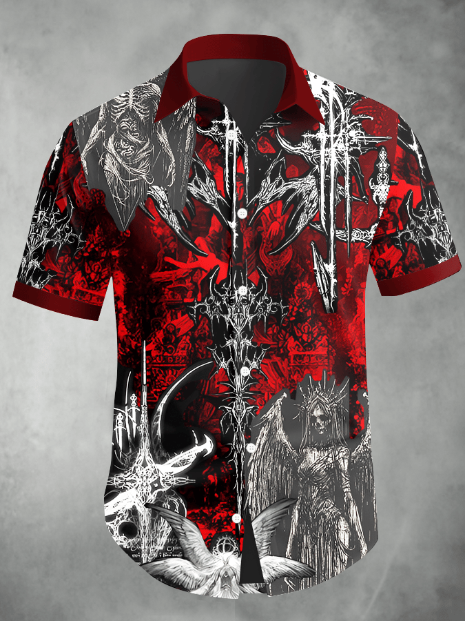 Camisa Dark Skull estampado vintage casual para hombre