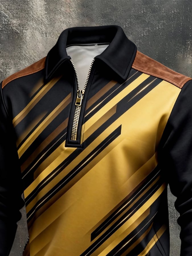 Sudadera retro en bloques de color estampado Color-Blocked con cierre para hombre