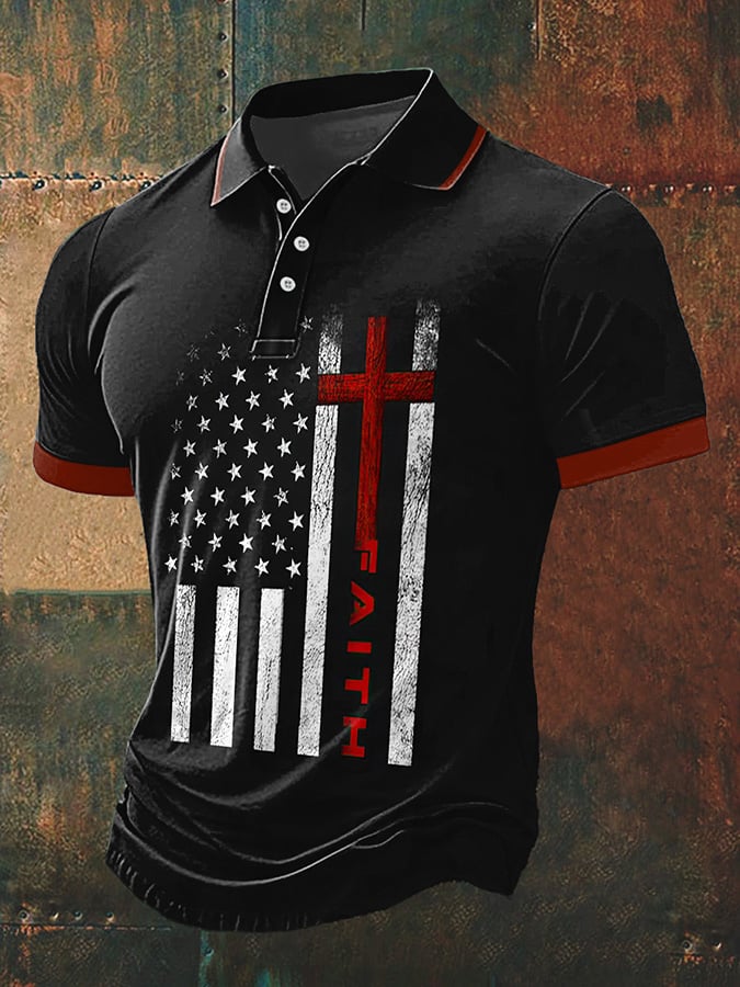 Camiseta Faith estampado Polo Neck de manga corta para hombre