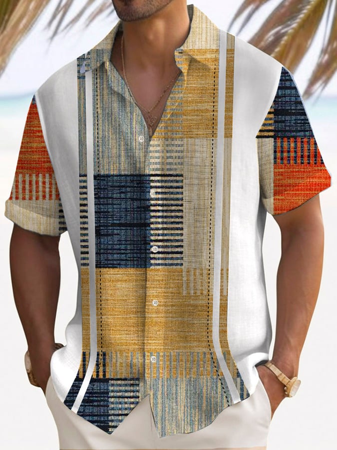 Camisa de moda Holiday Contrast estampado de manga corta para hombre