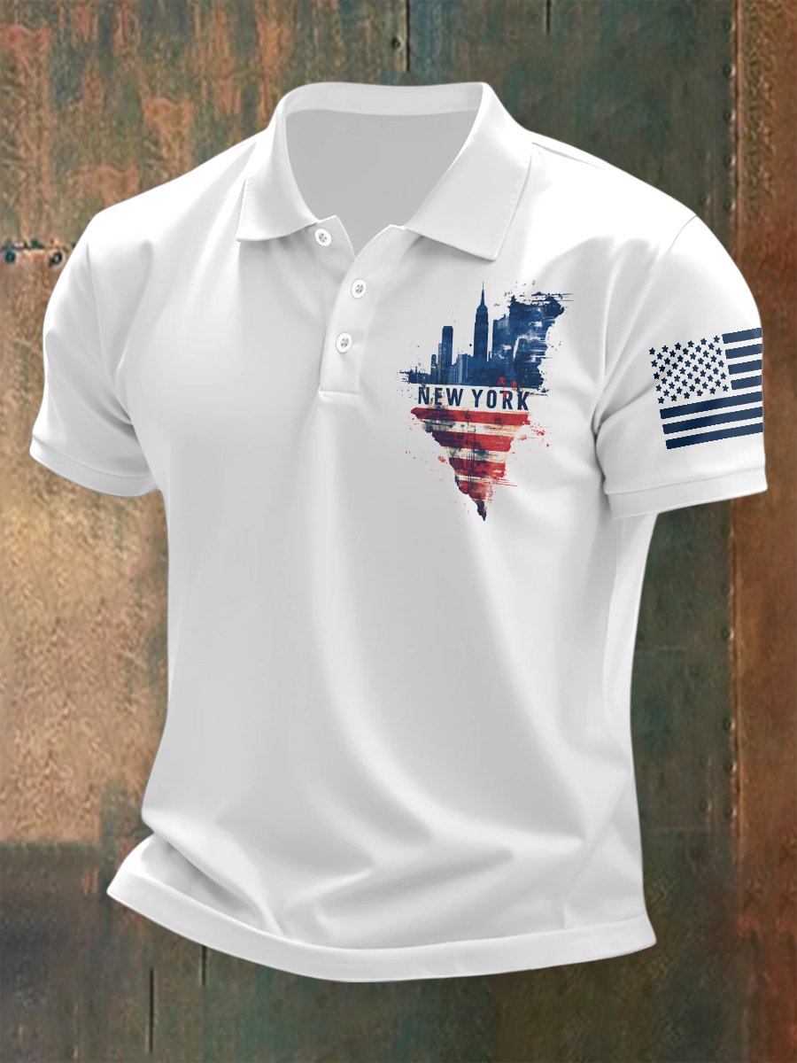 Camisa polo para exterior Independence Day American Flag Button de manga corta para hombre