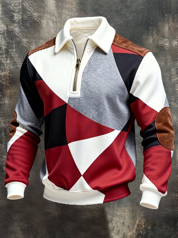 Sudadera retro en bloques de color estampado cierre para hombre