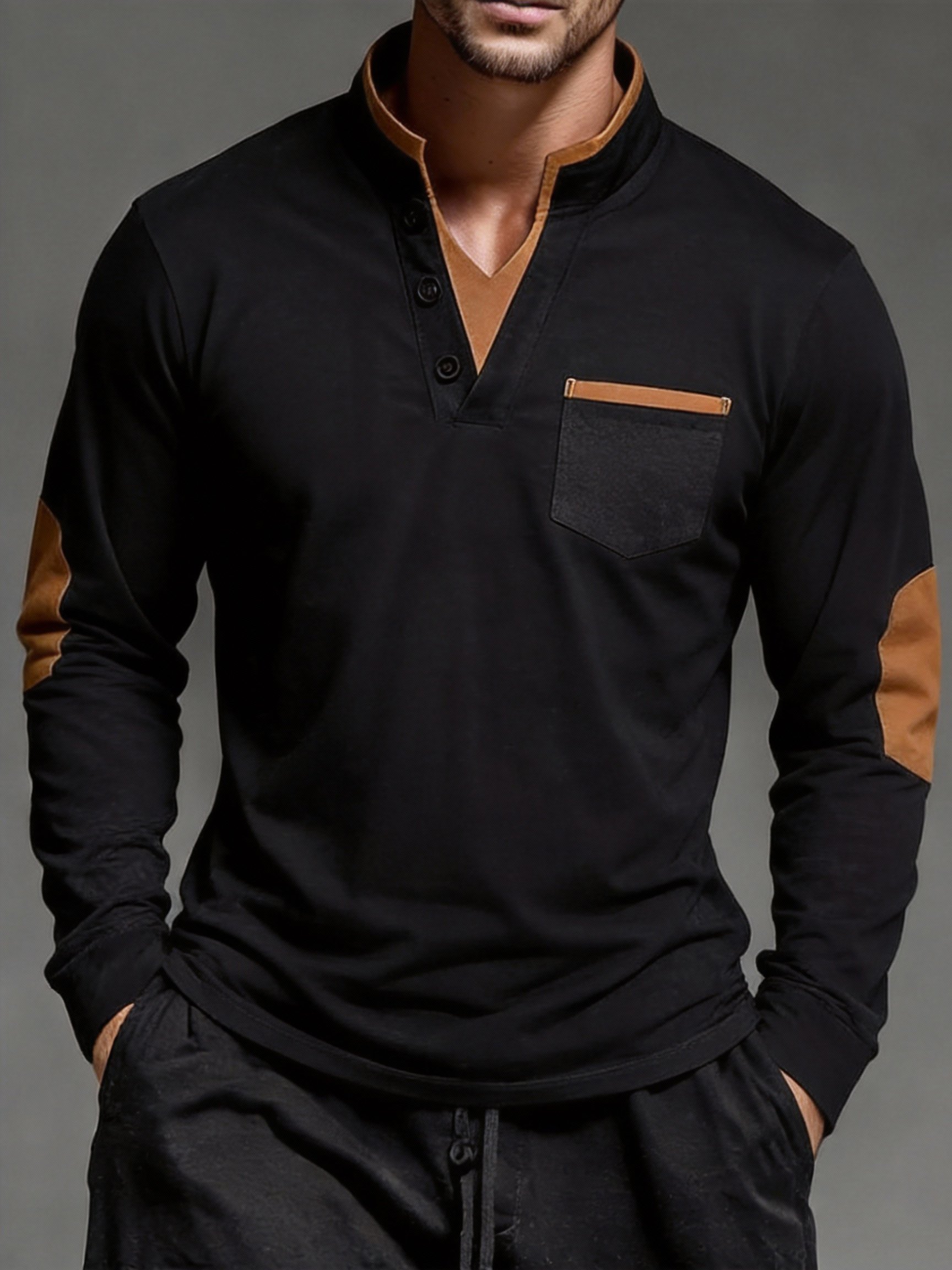 Camiseta vintage Style Patchpara trabajo de manga larga para hombre