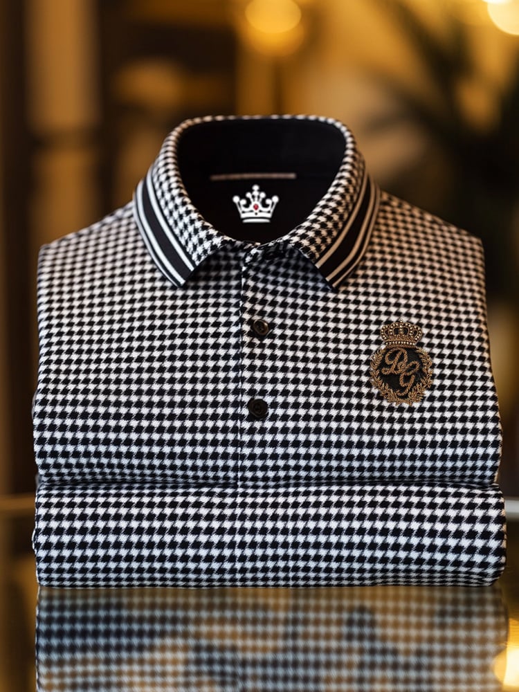 Camisa polo clásico ejecutivo Check Logo Button de manga corta para hombre
