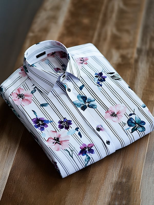 Camisa casual Watercolor floral estampado de manga larga para hombre