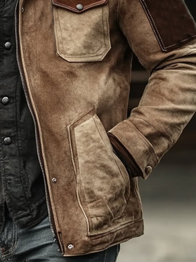 Chaqueta vintage clásico desgastado casual bolsillo para hombre
