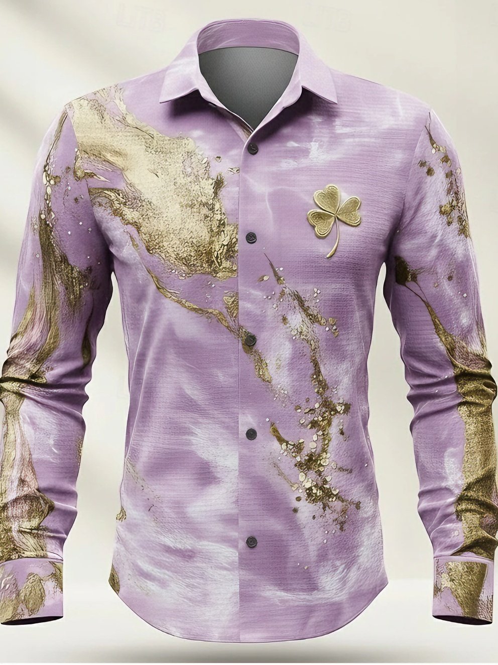 Camisa St. Patrick's Day Shamrock Abstract Liquid Arcamiseta Waffle casual camisa de manga larga para hombre