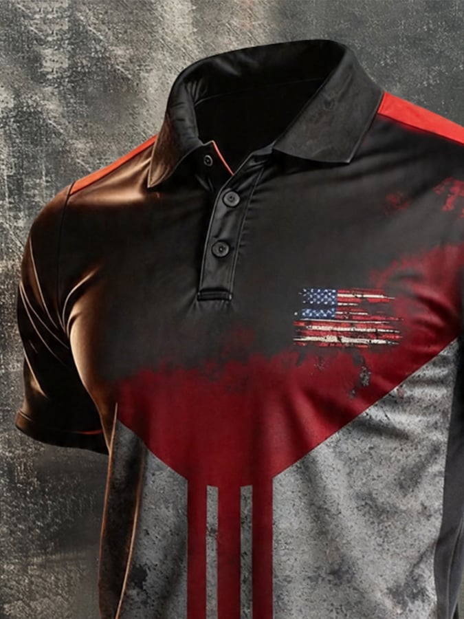 Camisa polo retro Patriotic Color-Block de manga corta para hombre