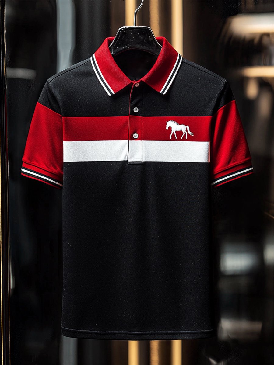 Camisa polo ejecutivo rayas Logo con botones de manga corta para hombre