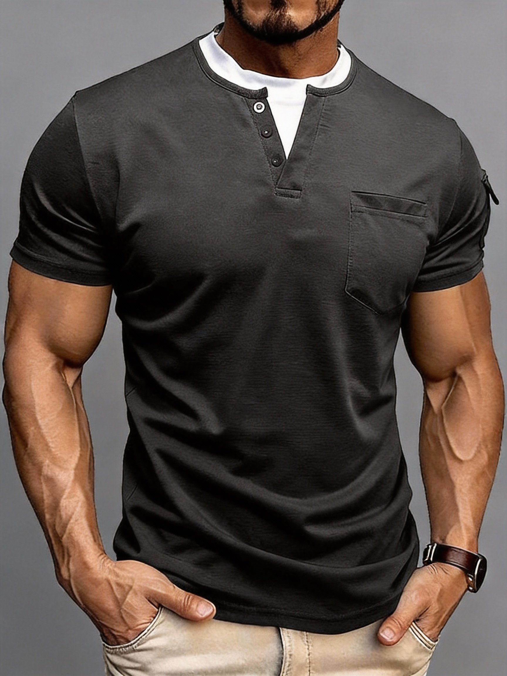 Camiseta vintage-Style Double-Layered cuello redondo de manga corta para hombre