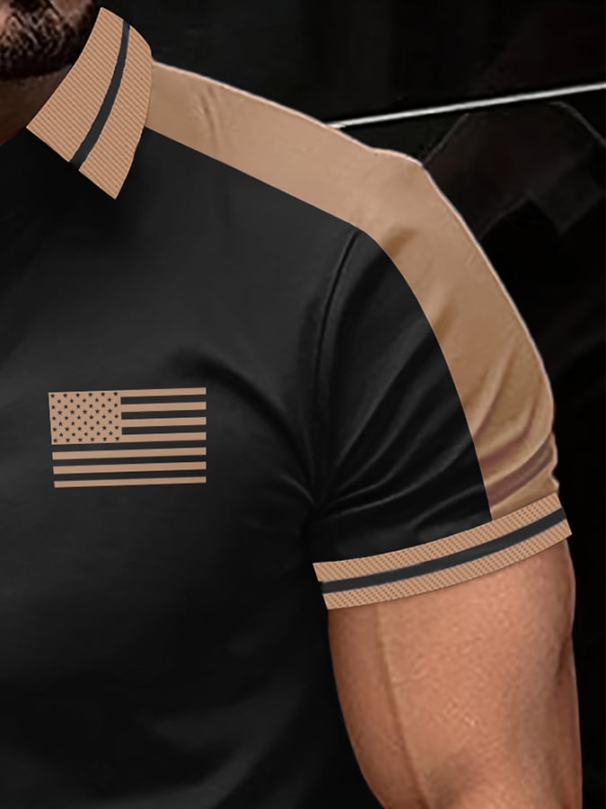 Camisa polo retro Flag estampado para hombre